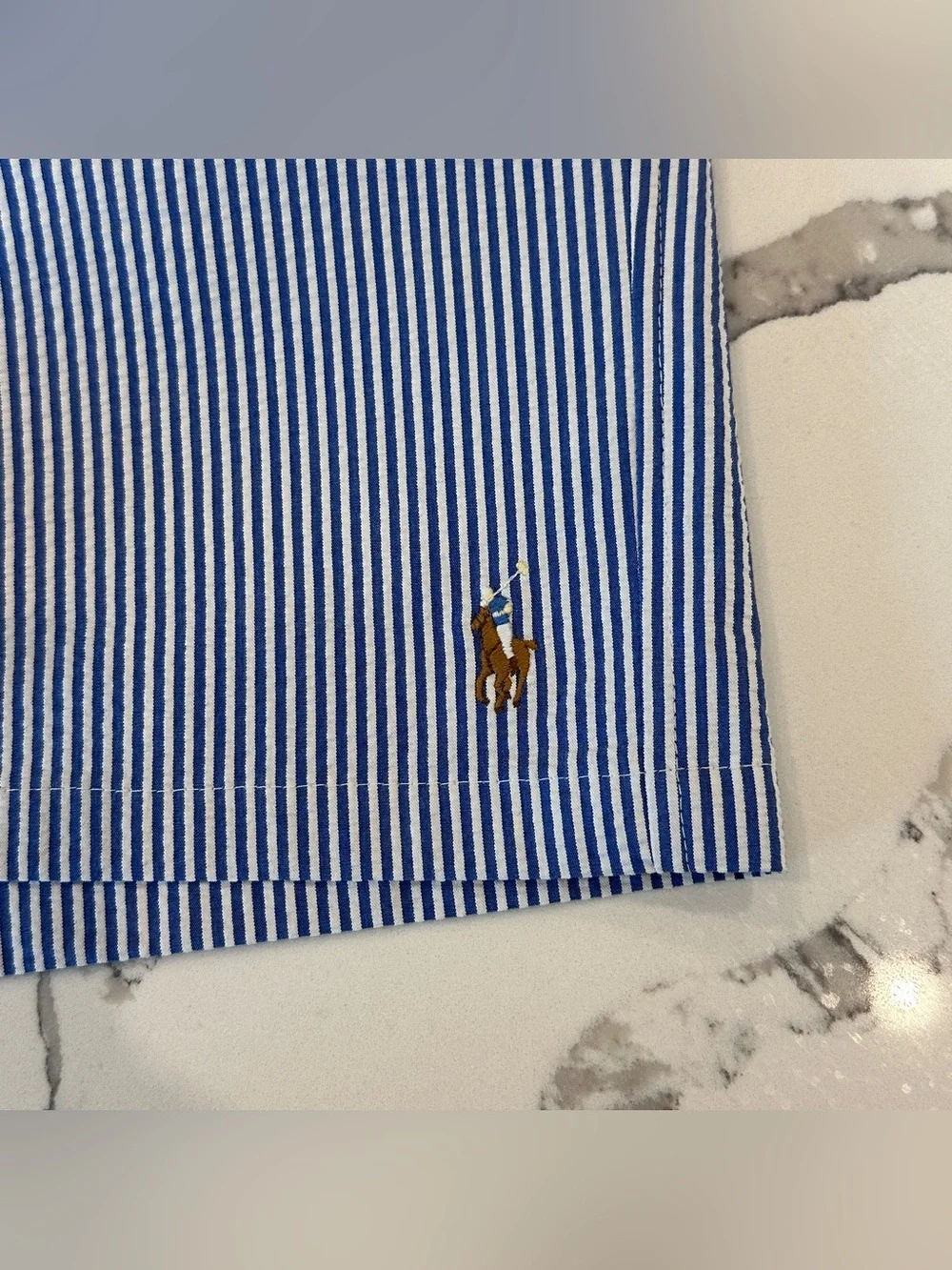 Polo Ralph Lauren Seersucker Swim Trunks Blue White Stripe Mesh Lined Large NWT